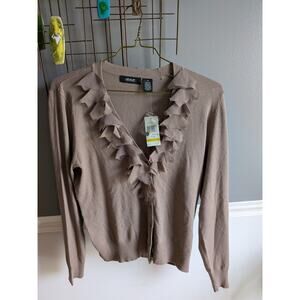 Verve Brown v neck sheer collar Sweater nwts m